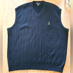 Fairway‎ Outfitters XXL Mens Black Cable Knit V Neck Golf Vest Logo Cotton